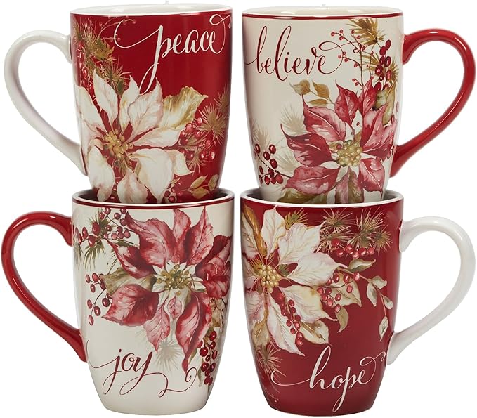 Winters Joy 16 Piece Dinnerware Set Service for 4 Multi Color Red White Holiday Casual Round Ceramic Dishwasher Safe Microwave