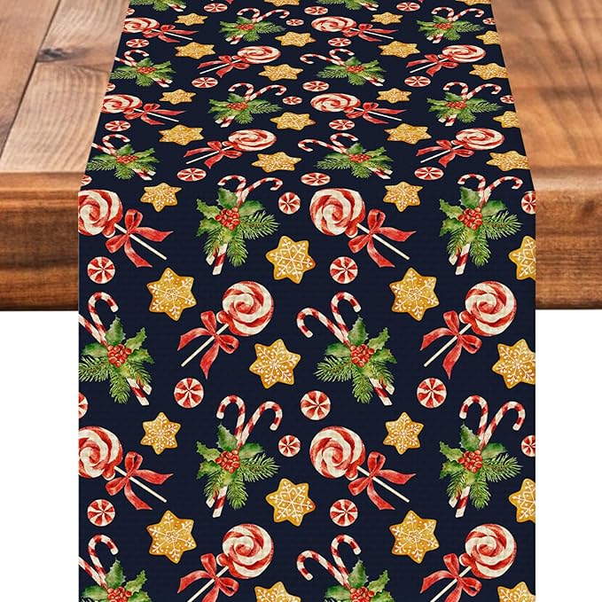 Christmas Candy Table Runner Seasonal Holiday Kitchen Dining Linen Table Decoration for Indoor Outdoor Home Party Decor 13 x 72 Inch