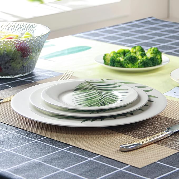 IQCWOOD 8 Inch Porcelain Dinner Plates, 6 Piece Salad Plates Set, Dessert Appetizer Flat Plates, Modern Round Plate