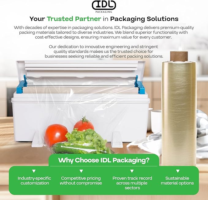 IDL Packaging 12" x 2000' Food Film Refill Roll for WP-179D WrapMaster Dispenser 12" Width – Clear Plastic Wrap for Food, BPA Free – Trusted Cling Wrap Roll for Packing and Storing Food