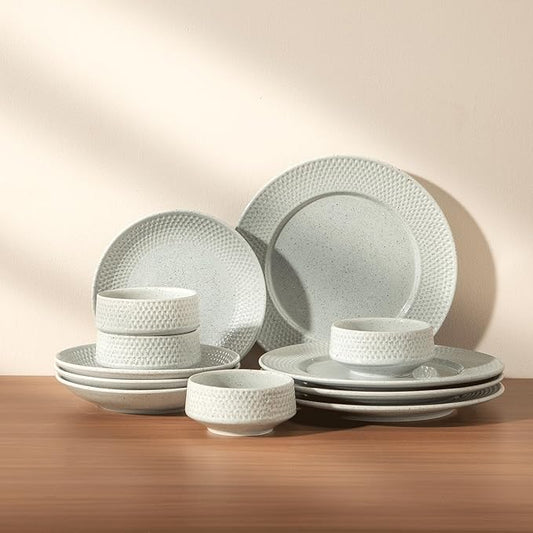 Dinnerware sets plates and bowls sets modern plates,Handmade Reactive Glaze Stoneware Plates and Bowls Sets,Highly Scratch Resistant Dishwasher & Microwave Safe Dishes Set (style - 5, 4 - Set (12pcs))