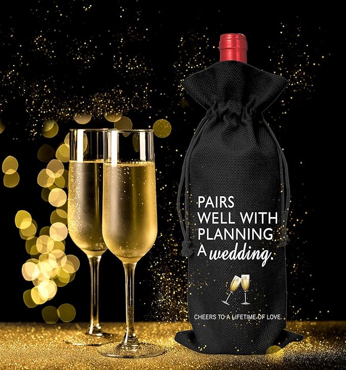Wine Bag Wedding Gift for Mr and Mrs - Engagement Gift J14-Black