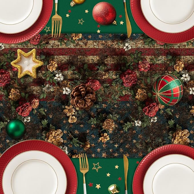 Retro American Flag Table Runner Seasonal Holiday Kitchen Dining Linen Table Decoration for Indoor Outdoor Home Party Decor 13 x 72 Inch