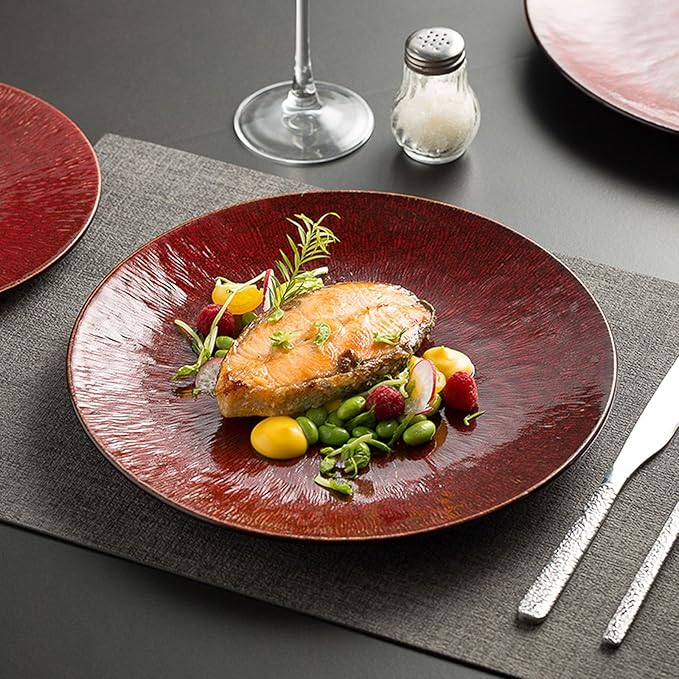 Ceramic Appetizer Plates, Modern Red Round Shallow Plate, Tableware for Appetizers Desserts Pasta, Smooth Glazed, Wedding Birthday Party(Size:26.5 * 26.5 * 2.5CM,Color:B)