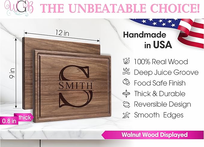 Personalized Cutting Board, Custom Wedding, Anniversary or Housewarming Gift Idea, Wood Engraved Charcuterie, for Friends and Family Initial Monogram Design 008