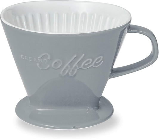 Creano XXL Porcelain Coffee Dripper Stone Grey - Ceramic Cone Brewer - Pour Over Coffee Maker - Filter Size 4 - huge and heavy quality 800gr/28oz - 6 Colours availeble