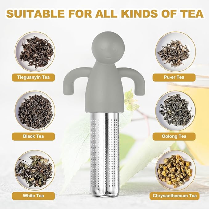 uxcell 2 Pcs Cute Tea Infuser, Stainless Steel Loose Leaf Tea Steeper Filter with Silicone Handle Reusable Coarse Pores Mesh Strainer Diffuser for Teacups Teapots Mugs, Light Gray