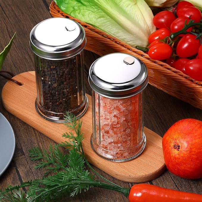 Mimorou 8 Pcs Glass Sugar Shaker Pourer Dispenser 12 oz Retro Style Sugar Pour Dispenser Container Vintage Glass Jar with Stainless Steel Lid for Coffee Bar