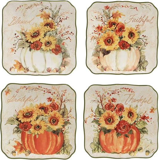 Certified International Harvest Morning 6" Canape/Luncheon Plates, Multicolor, Small, Set of 4
