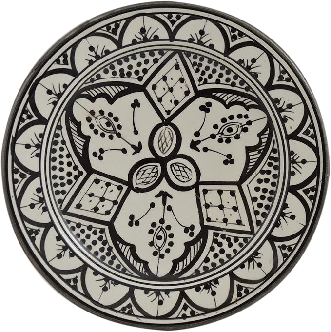 Treasures Of Morocco Ceramic Plates Moroccan Handmade Appetizer Tapas Serving Decorative 10 inches Round White&Black