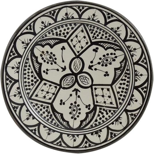 Treasures Of Morocco Ceramic Plates Moroccan Handmade Appetizer Tapas Serving Decorative 10 inches Round White&Black
