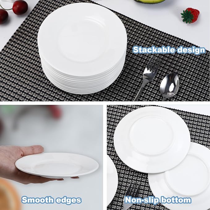 12 Pack Porcelain Dessert Plates, 6 Inch Dessert Plates, Small Ceramic Appetizer Plates, Microwave, Oven, Dishwasher Safe,White