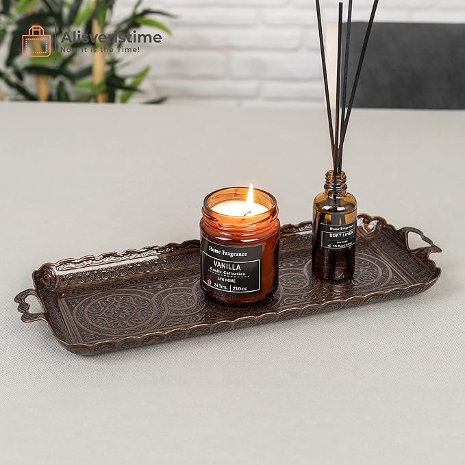 Alisveristime Turkish Ottoman Coffee Tea Beverage Serving Rectangle Tray (Small Tray) (13 INC*5.5 INC) (Copper)