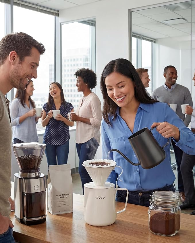 AGOGO Portable Pour Over Coffee Maker V60 Set - Easy Cleaning Compact 304 Stainless Steel Dripper for Camping & 50 Filters Paper & Cleaning Rag Cream 30oz