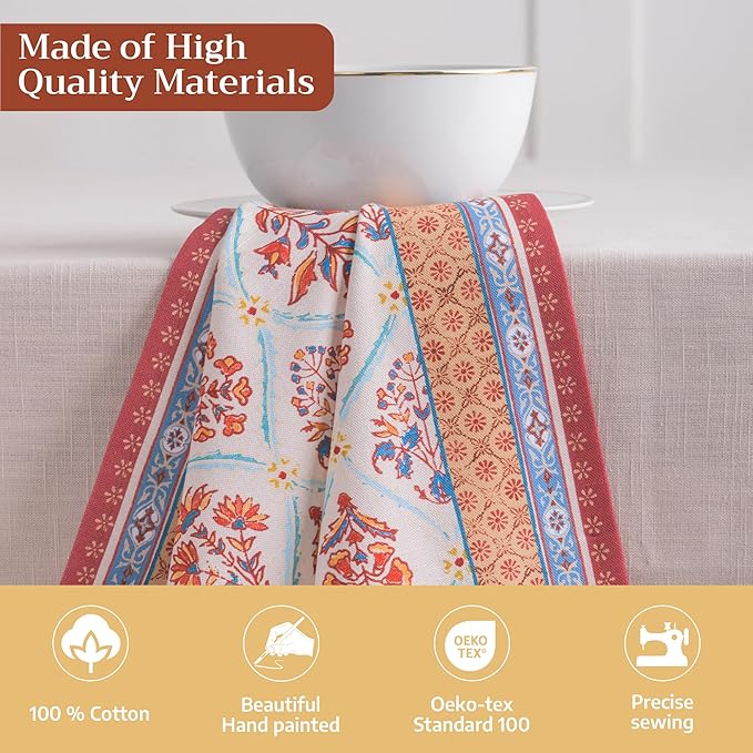 Maison d' Hermine Cloth Napkins Set of 4 100% Cotton for Thanksgiving Christmas Decorations Everyday Reusable Square Fall Napkins Cloth Washable Dinner Party (Romane, 20"x20")