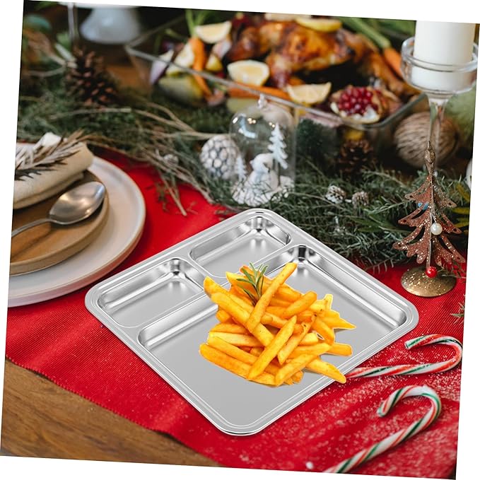 304 Stainless Steel Divided Sauce Plate Multi-Grid BBQ Plate for Restaurants Compartments for Meal Prep and Portion Control