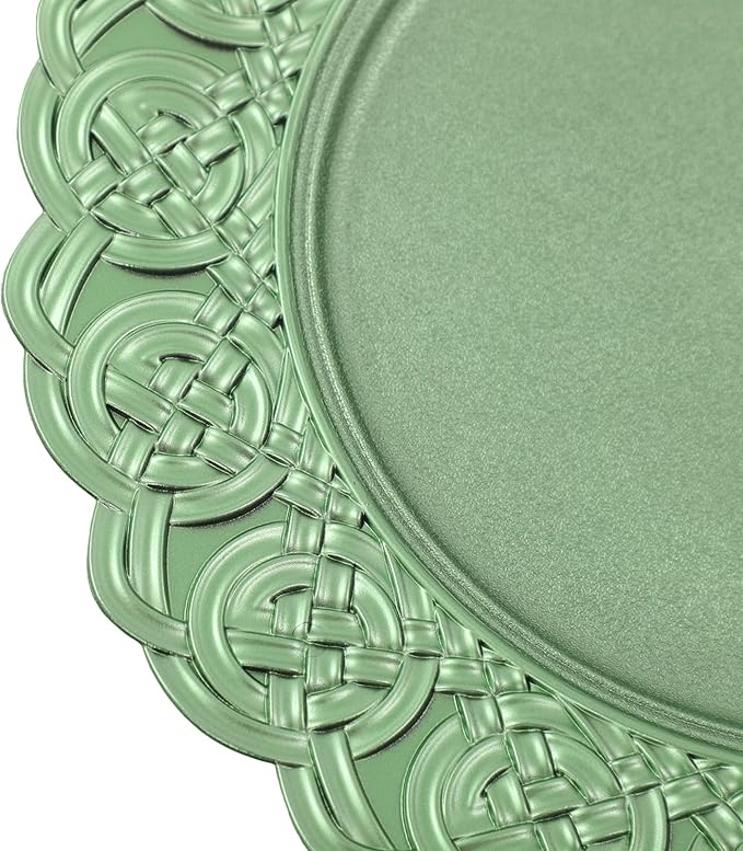 100 Pcs Antique Charger Plates Bulk 13 Inch Embossed Rim Plastic Party Dinner Plate Chargers Round Decorative Server Plate for Wedding Party Event Tableware (100pcs-green)