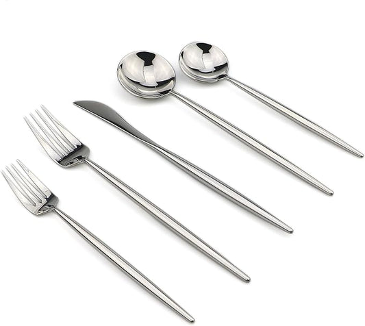 5-Piece Flatware Set, 18/10 Stainless Steel Dishwasher Safe, Mirror Polishing Silver