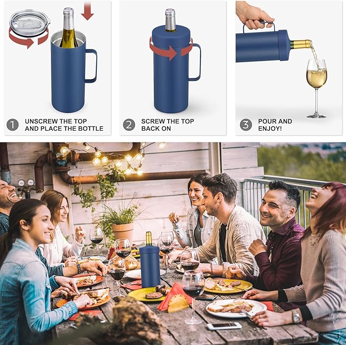 2 IN 1 Wine Chiller Single Bottle and Travel Tumbler, 42oz Stainless Steel Iceless Cooler Wine Bottle, Insulated Mug with Lid, Keep Wine Cold up to 6 Hours Fits Most Wine Bottles Gift for Wine Lovers