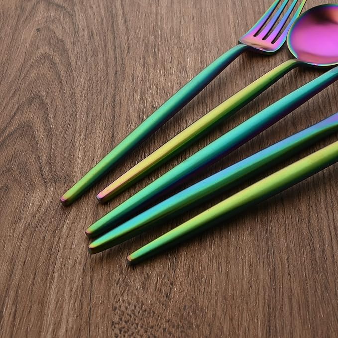 18/10 Stainless Steel Matte Flatware Set (4, Rainbow)