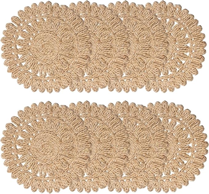 13.8" Round Corn Husk Placemats | Boho Woven Rattan Table Mats | Natural Spring Farmhouse Plate Chargers | Handmade Rustic Wicker Place Mats for Christmas Wedding (Set of 8)