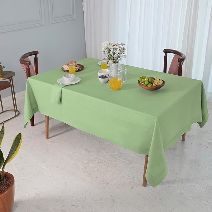 D'Moksha Homes Sage Green Linen Tablecloth 54 x 72 Inch - 100% Pure Linen Tablecloth for Rectangle Tables - Machine Washable Table Cloth for Winter, Christmas, Holiday, New Year