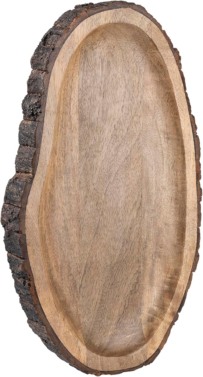 GoCraft Oval Wooden Serving Platter with Tree Bark Edges – Mango Wood Charcuterie Board, 17" x 10", Rustic Platter for Serving Cheese, Appetizers, Snacks, Fruit, and More – Perfect for Entertaining