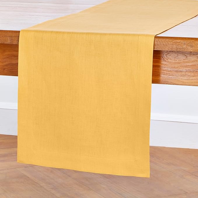 Solino Home Linen Mustard Yellow Table Runner 72 Inches Long - 100% Pure Linen 14 x 72 Inch Table Runner - Fete