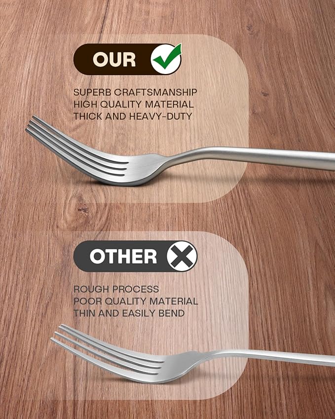 Stapava Matte Silverware Set for 12, 60-Piece Stainless Steel Flatware Eating Utensils Sets, Satin Finish Cutlery Include Forks Spoons and Knives Set for Home Restaurant Hotel, Dishwasher Safe