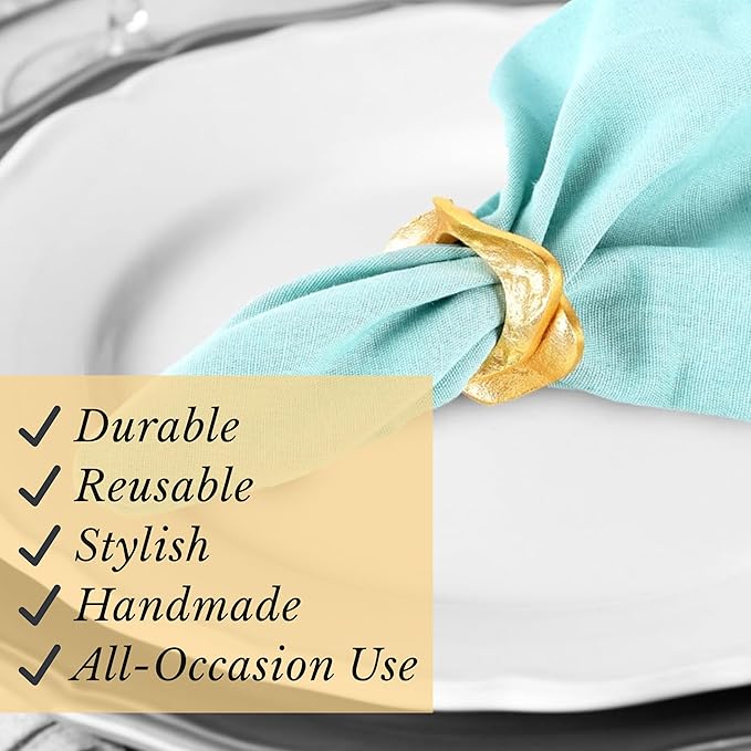 CLEENTABLE 8 Pcs Metal Table Decor Napkin Rings Wavy Sculptural Napkin Holders, Decorative Serveitte Ring for Table Settings Wedding Christmas Party Dinner Table (Gold)