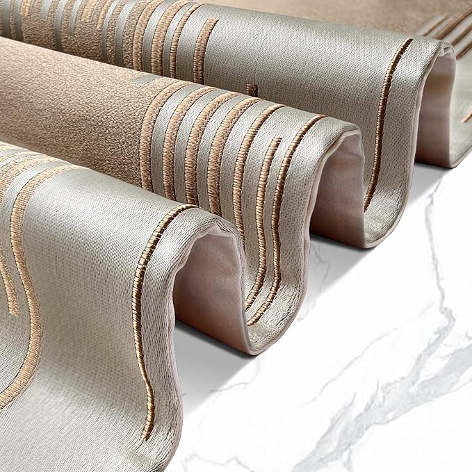 Champagne 72 Inches Long Table Runner Gorgeous Embroidery Vintage Thick Fabric Abstract Striped Table Runners for Home Living Room Bedroom Dinner Room Art Decor Holiday