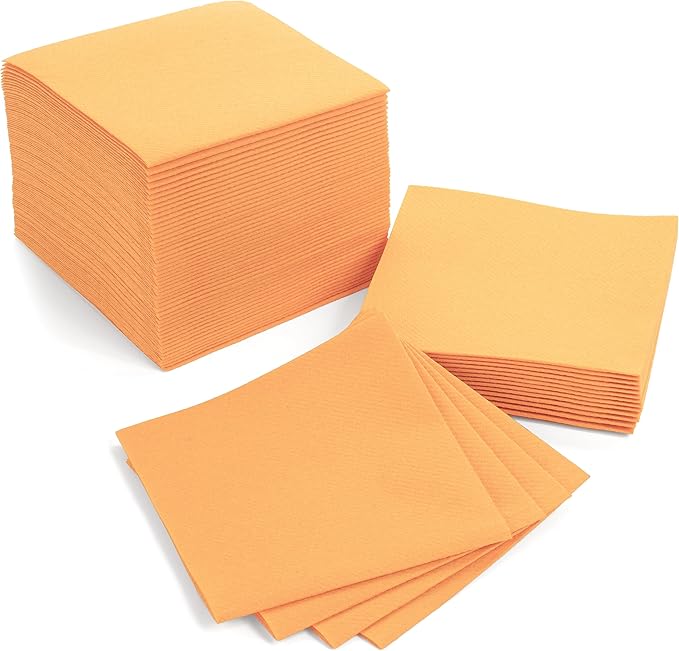 AH AMERICAN HOMESTEAD Paper Cocktail Napkins - Linen-Like Disposable Beverage Bar Napkins 4.75" x 4.75" - Bulk Square Napkins - Ideal for Party or Wedding (Peach -100 Count)