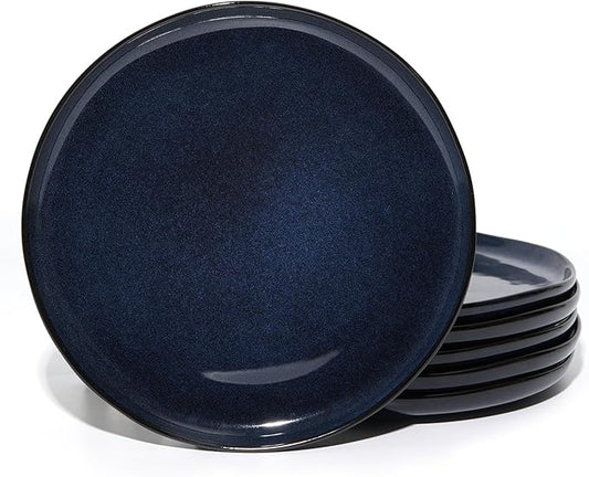 10 Inch Dinner Plates Set of 6, Wavy Rim Stoneware Plates, Microwave & Dishwasher Safe, Ceramic Plates for Steak, Pizza, Lunch, Serving, Starry Blue