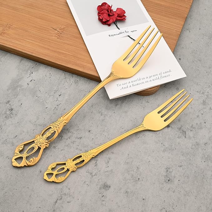 Mirror Polished Gold Silverware Set, 24-Piece 18/10 Stainless Steel Shiny Finish Flatware Service for 6, Kitchen Utensils, Tableware Cutlery for Home and Restaurant, Dishwasher Safe