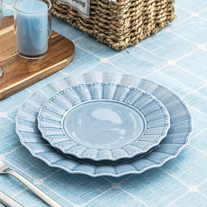 HOMBENE Dinnerware sets, 16 Piece plates and bowls sets for 4, Ceramic dish set, Porcelain dish set, Farmhouse premium kitchen decor, Microwavable safe, Celestial Blue