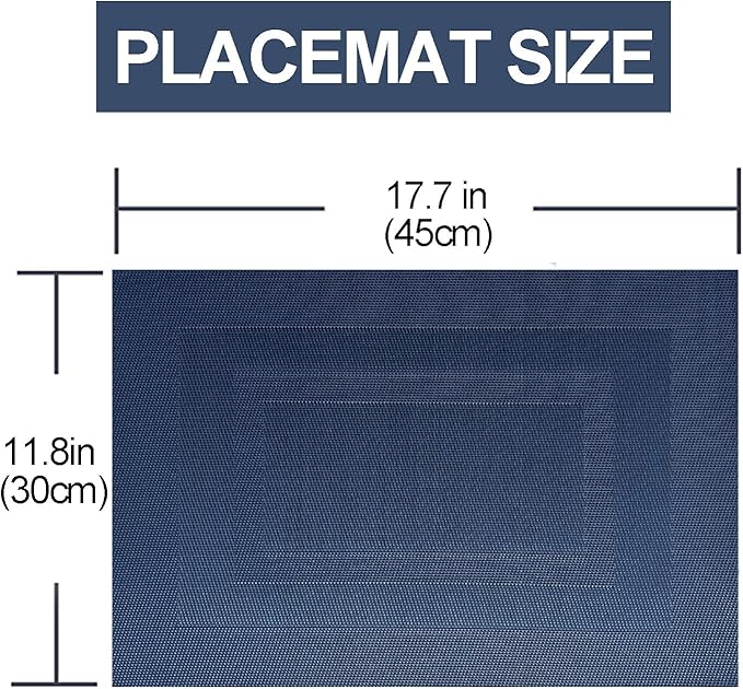 Placemats,PlasticVinyl Washable Heat-Resistant Durable PVC Non-Slip Woven for Kitchen Dining Table Mats (Blue-Midnight, Set of 6)
