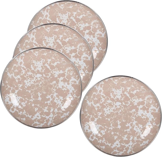 Golden Rabbit Enamelware Appetizer Plates, 6 inch, Taupe Swirl, Set of 4