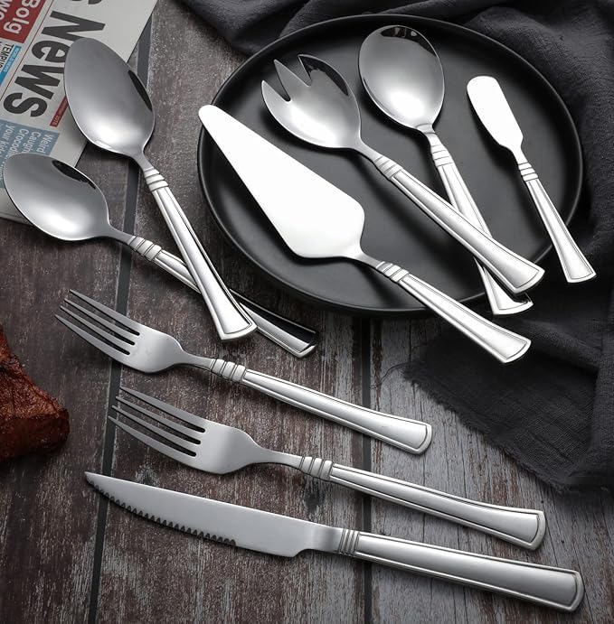 24-Piece Silverware Set with Serving Utensils Stainless Steel Flatware Set for 4 Include Dinner Fork Knife Spoon Cutlery Utensil Set for Home Kitchen Restaurant