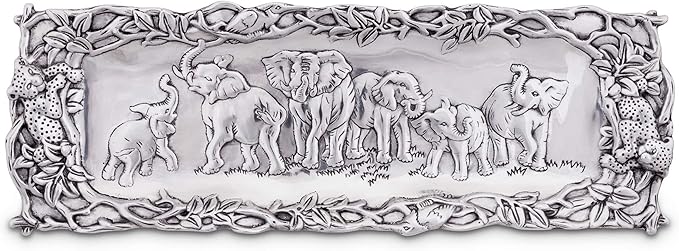 Arthur Court Aluminum Elephant Oblong Tray, 19 x 6.5 inch - Exquisitely Detailed with Savannah Landscape, Perfect for Engraving, Freezer & Oven Safe