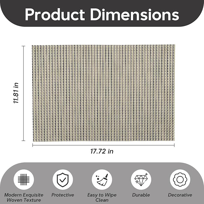 Placemats Set of 4, Heat Resistant Place Mats, Washable PVC Table Mats, Woven Vinyl Plastic Placemats for Dining Table, Non-Slip Stain Resistant Kitchen Table Placemats Easy to Clean?Brown&Green?