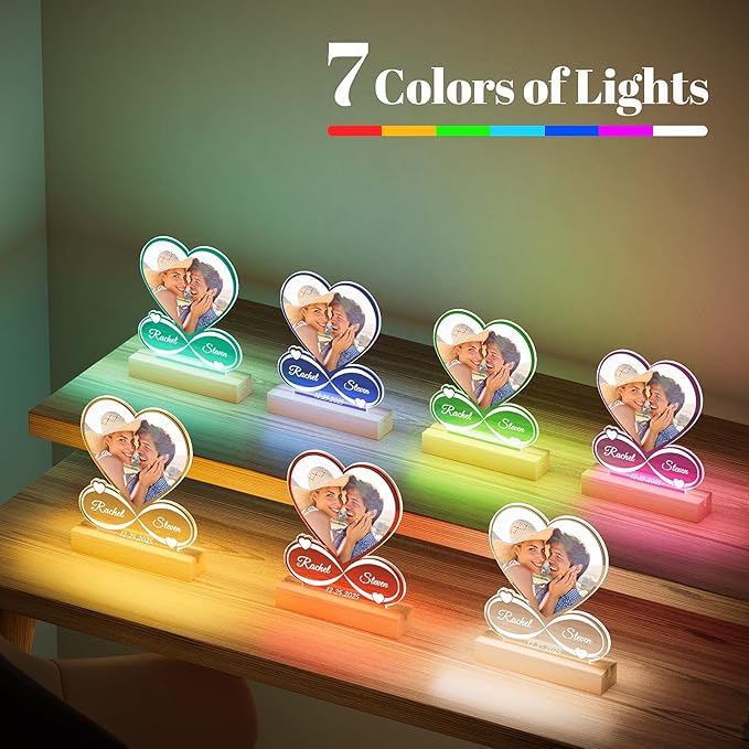 Custom Picture Frames with Photo, Custom Photo Frame with Night Light, Personalized Picture Frame, Personalized Christmas Anniversary Birthday Gifts for Women Men Him Her Girlfriend Boyfriend Couple