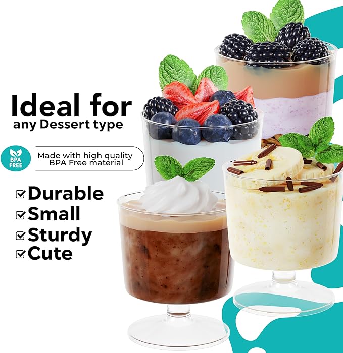 Exquisite Mini Dessert Cups With Spoons 2,400 Pcs I Serves 1200 I Disposable Mini Plastic Pudding Cups With Spoons I 2 Oz Small Plastic Cups Great As Yogurt Cups, Jello Cups or Parfait Cups, Round