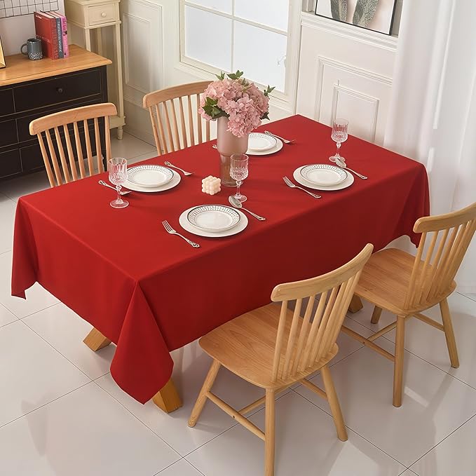 2-Pack 60x84 inch Red Table Cloths, Solid Stain and Wrinkle Resistant Oblong Tablecloth, Premium Plain Weave Polyester Fabric Rectangle Table Linen Covers for Hotel, Banquet