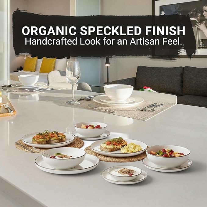 Dinner Set 16 PCS – Premium Ceramic Tableware in White – Includes 4 Dinner Plates, 4 Side Plates, 4 Rice Bowls & 4 Soup Bowls – Durable, Stylish & Microwave Safe