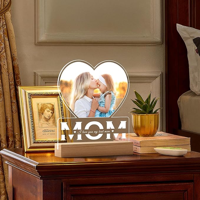 Personalized Christmas Gifts for Mom from Daughter and Son, Custom Picture Frames with Photo, Custom Photo Frame with Night Light, Customized Picture Frame, Personalized Birthday Gifts for Mom