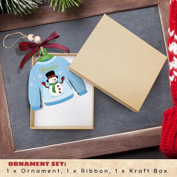 Grandson Ornaments - Grandson Christmas Ornament - Family Ornaments for Christmas Tree - Grandsons Gifts, Gifts for Grandsons from Grandma, Grandpa - Wood Ornament 2025
