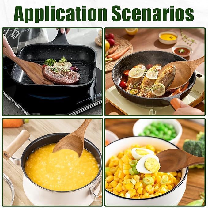 2 Pieces Long Handle Wooden Salad Servers Utensils, Acacia Wooden Serving Spoons & Fork, 10.2''/26 CM Salad Servers Set Tongs for Mixing Tossing Fruit Cooking Kitchen