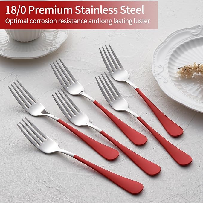 您之前提供的信息： Onlycooker 24 piece Black and Red Forks and Spoons Silverware Set,Black and Red Handle Silverware 18/0 Stainless Steel Flatware Forksand Spoons Dessert of 24