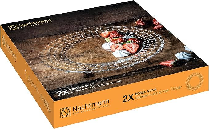 Nachtmann Bossa Nova Collection Set of 2 Dinner plates | Crystal Glass Salad, Pasta, and Appetizer Plates 10.5 Inch Clear Dinnerware | Dishwasher Safe