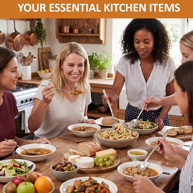 Hushee 24 Pcs Stainless Steel Serving Spoons Set 9.25" Include 12 Large Serving and 12 Large Slotted Spoons Buffet Silver Banquet Utensils for Kitchen Party Catering Dishwasher Safe